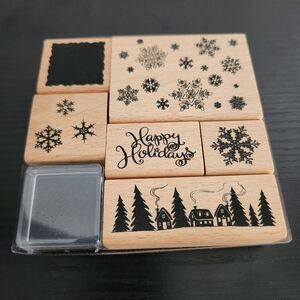 Unbranded Wooden Holiday Stamp Set with Snowflake Designs Assembly Required NWOT